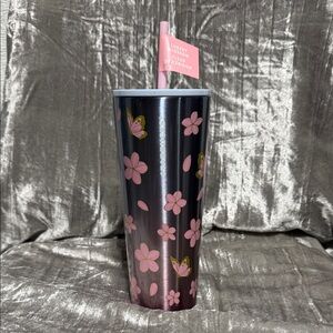 Starbucks Black and Pink Floral Tumbler
